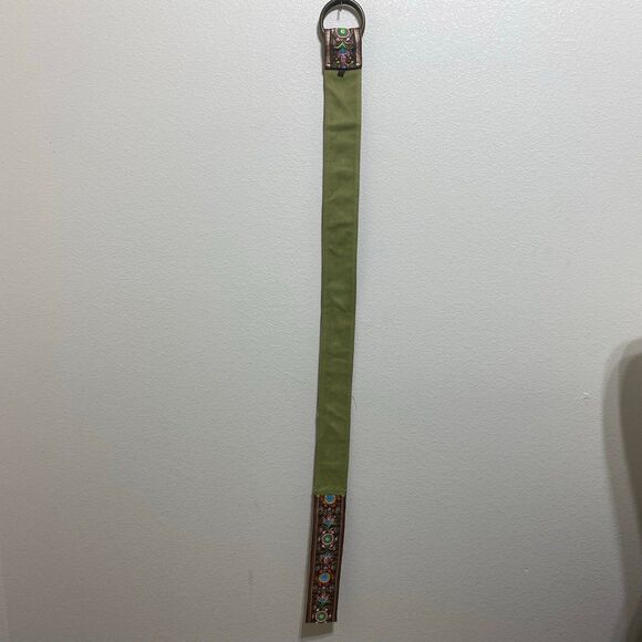 Embroidered Needle Work Brown W/ Multicolor Design D Rings Buckle Belt Size
30